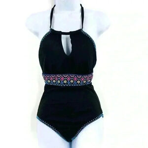 Apt.9 Black‎ Halter Embroidered Bathing Suit Size S